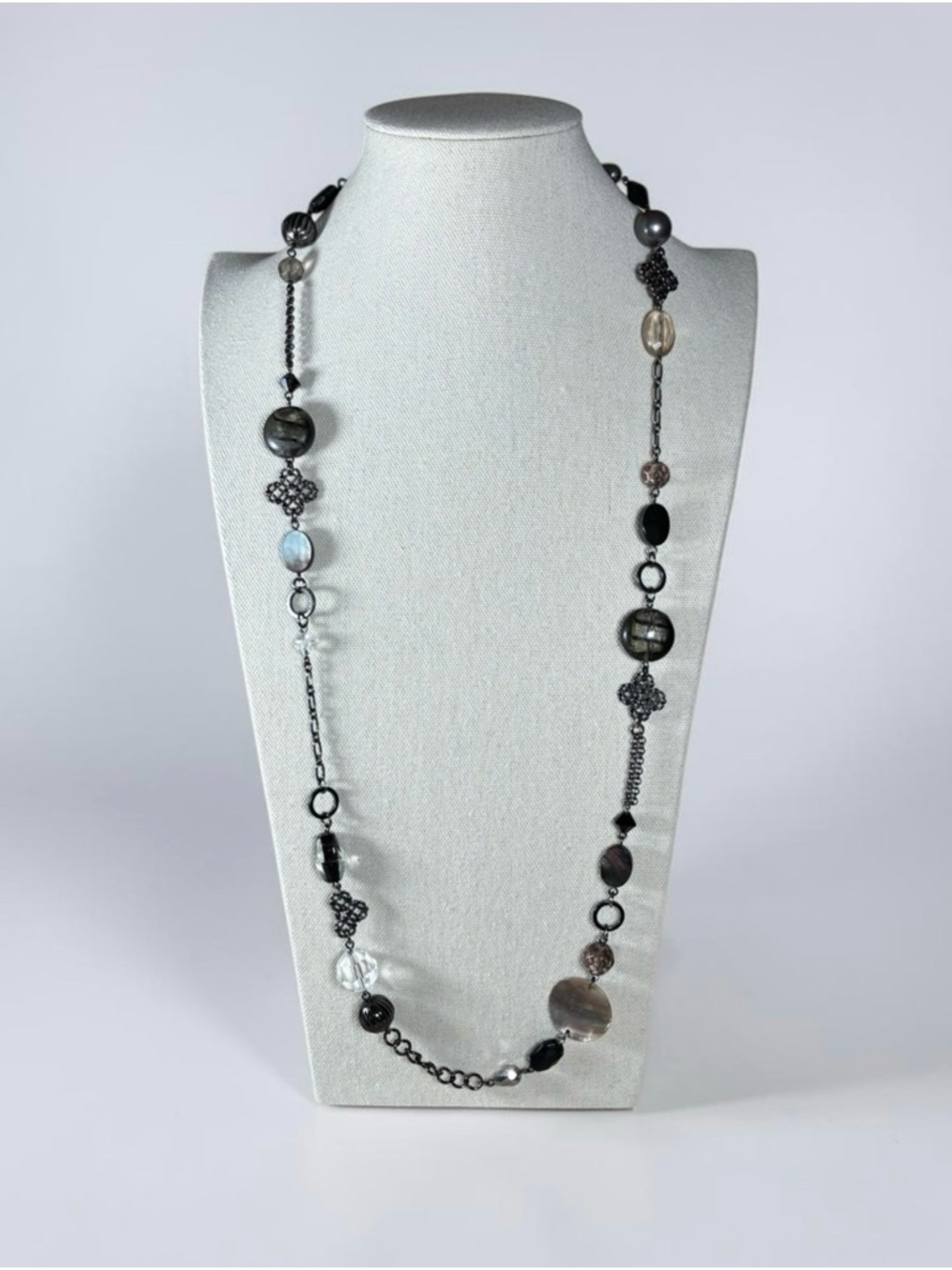 Lia Sophia Smoky Neutral Mixed Bead Long Necklace